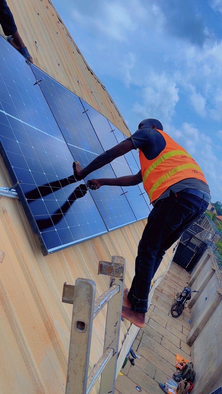Solar panels installation at farm project.